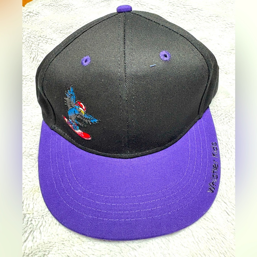 Black and Purple Cap with Embroidered Bird